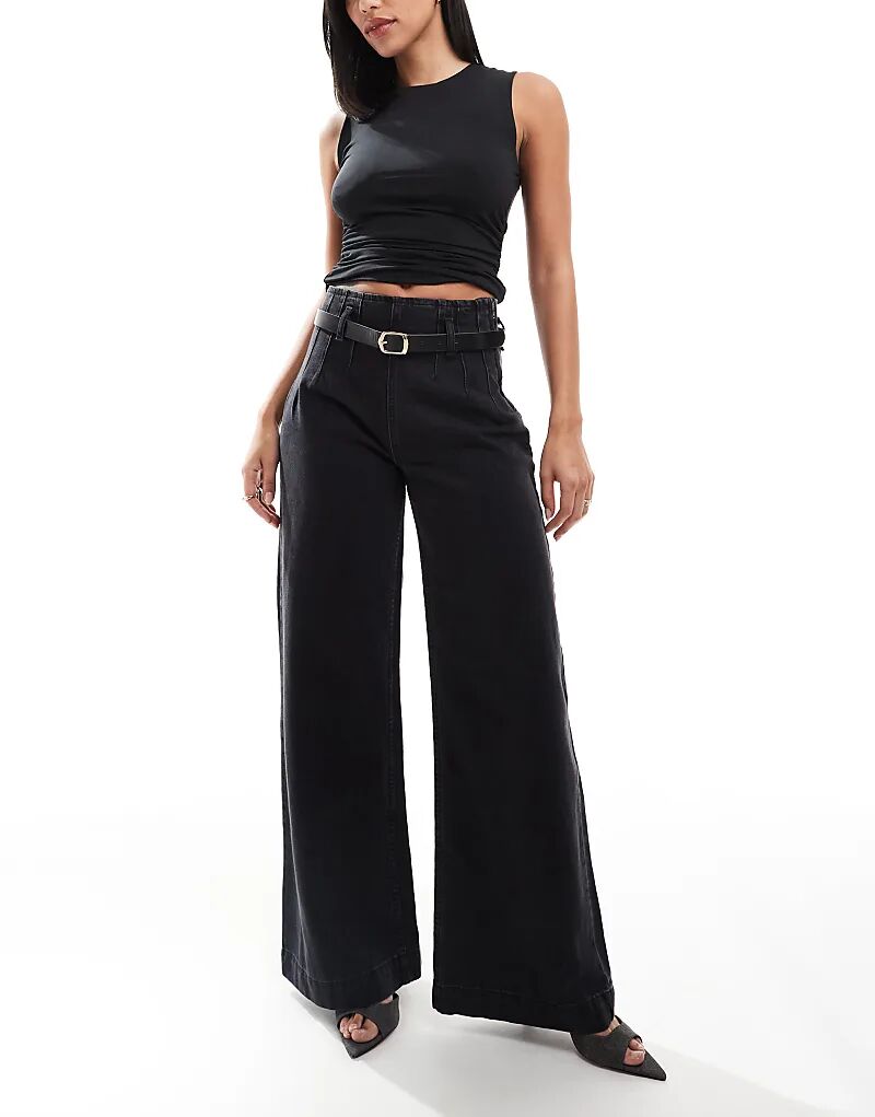 

Широкие джинсы с поясом черного цвета ASOS DESIGN