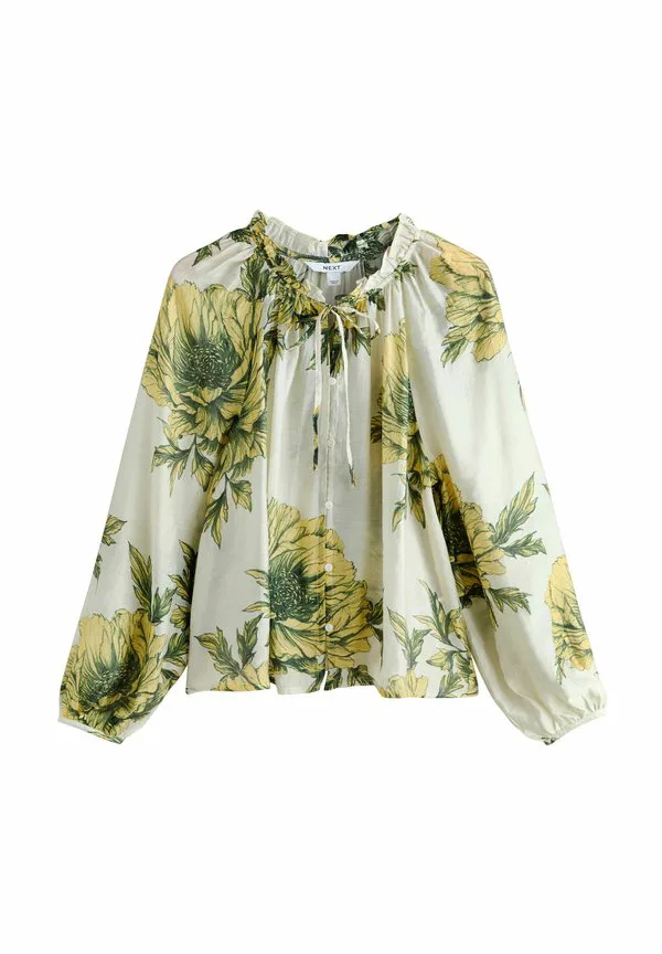 Блузка с длинными рукавами и пуговицами спереди Next, Ecru Floral Print