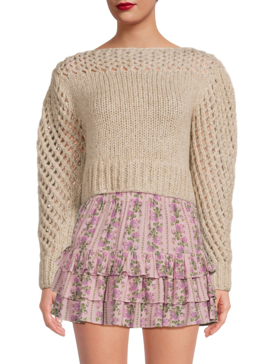 

Укороченный пуловер Larson Knit из смеси альпаки LoveShackFancy, цвет Fawn