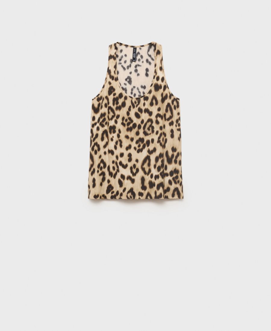 

Женский топ свободного кроя с анималистическим принтом MANGO, Beige