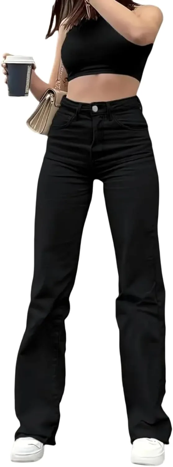 

Женские джинсы с высокой талией и прямыми штанинами, черный деним TimeGofate