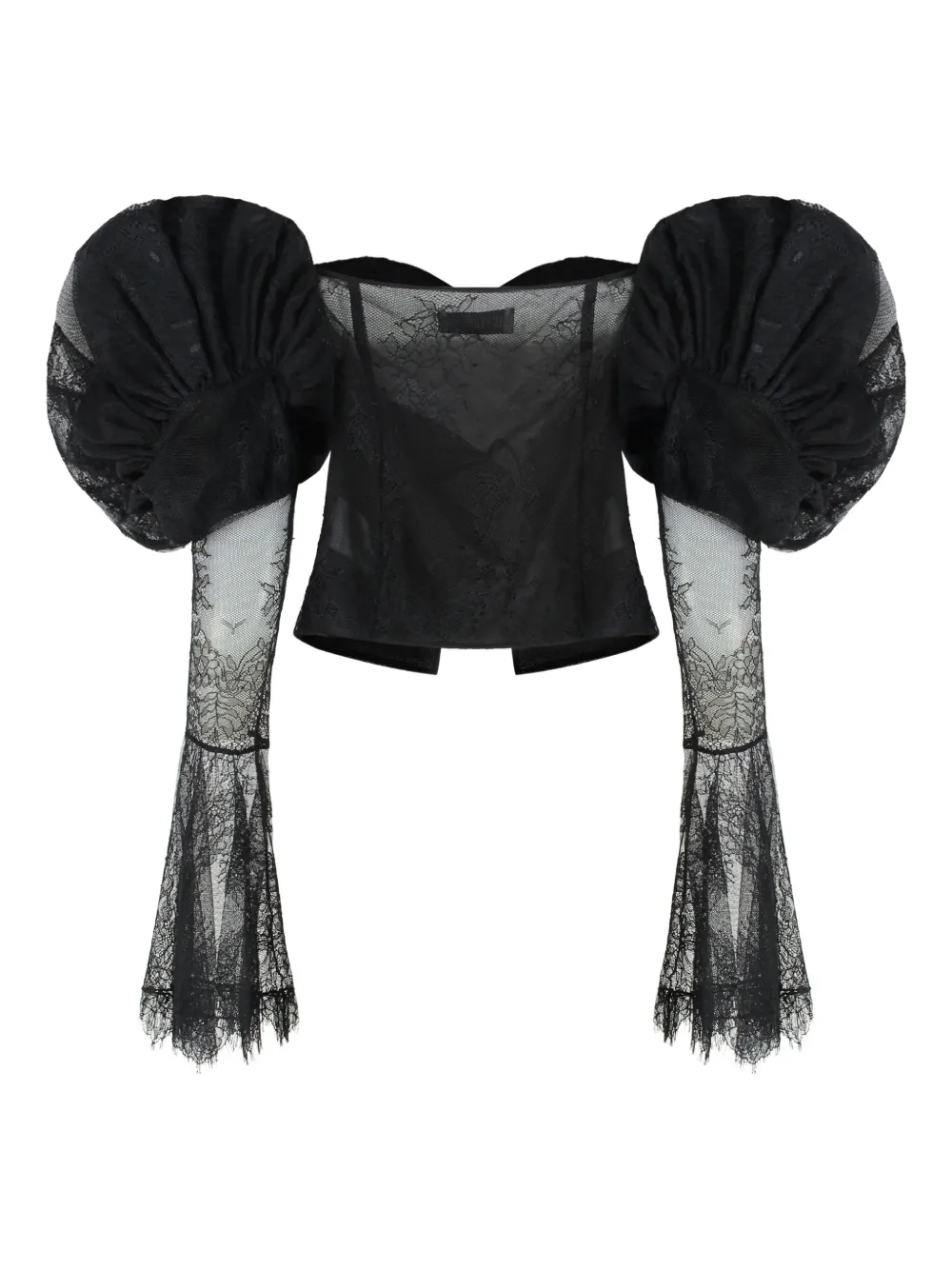

Блузка из кружев с цветочным узором и пышными рукавами Les Filles D'Eva, черный