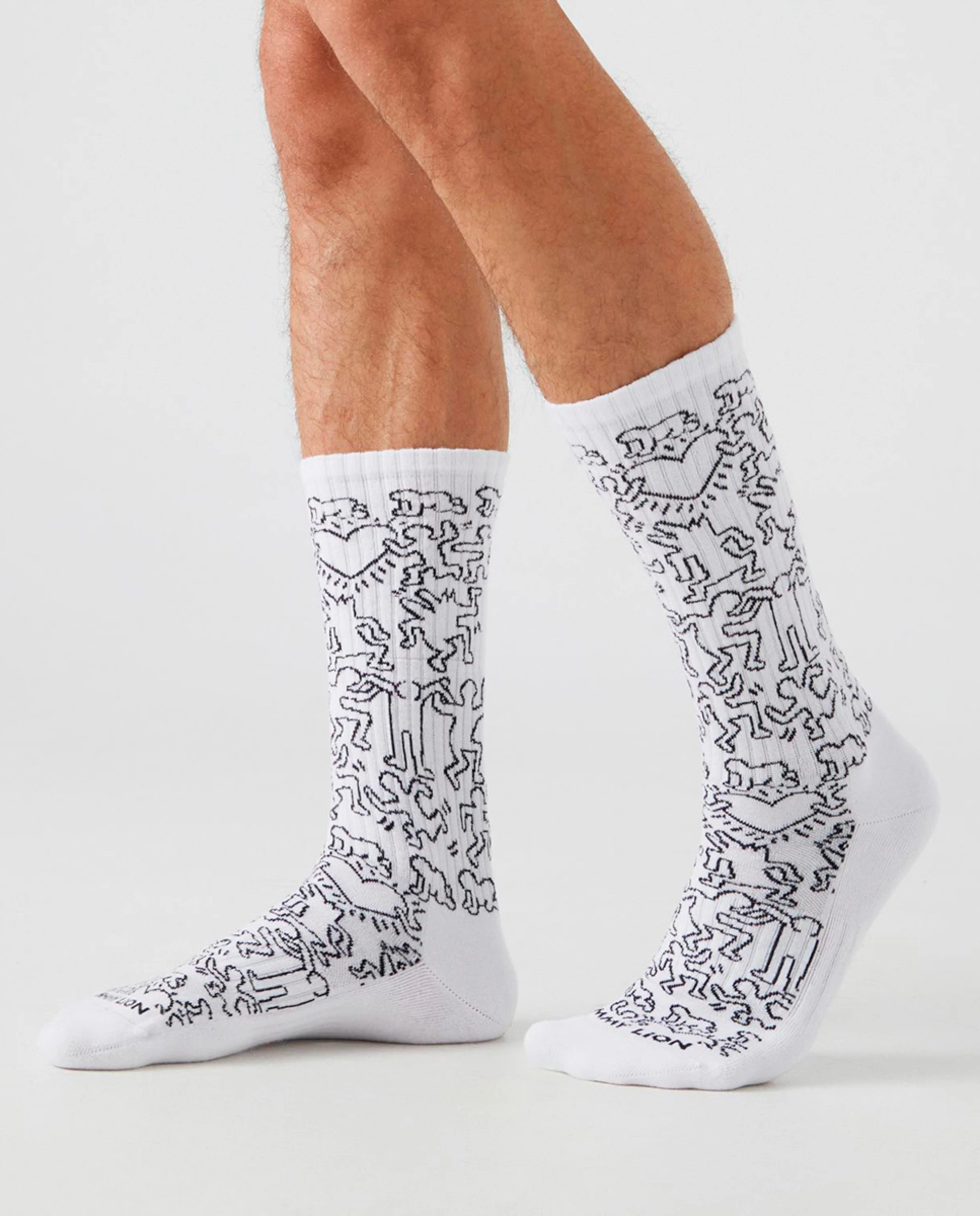

Черные спортивные носки для мужчин Keith Haring Dancers Jimmy Lion, белый