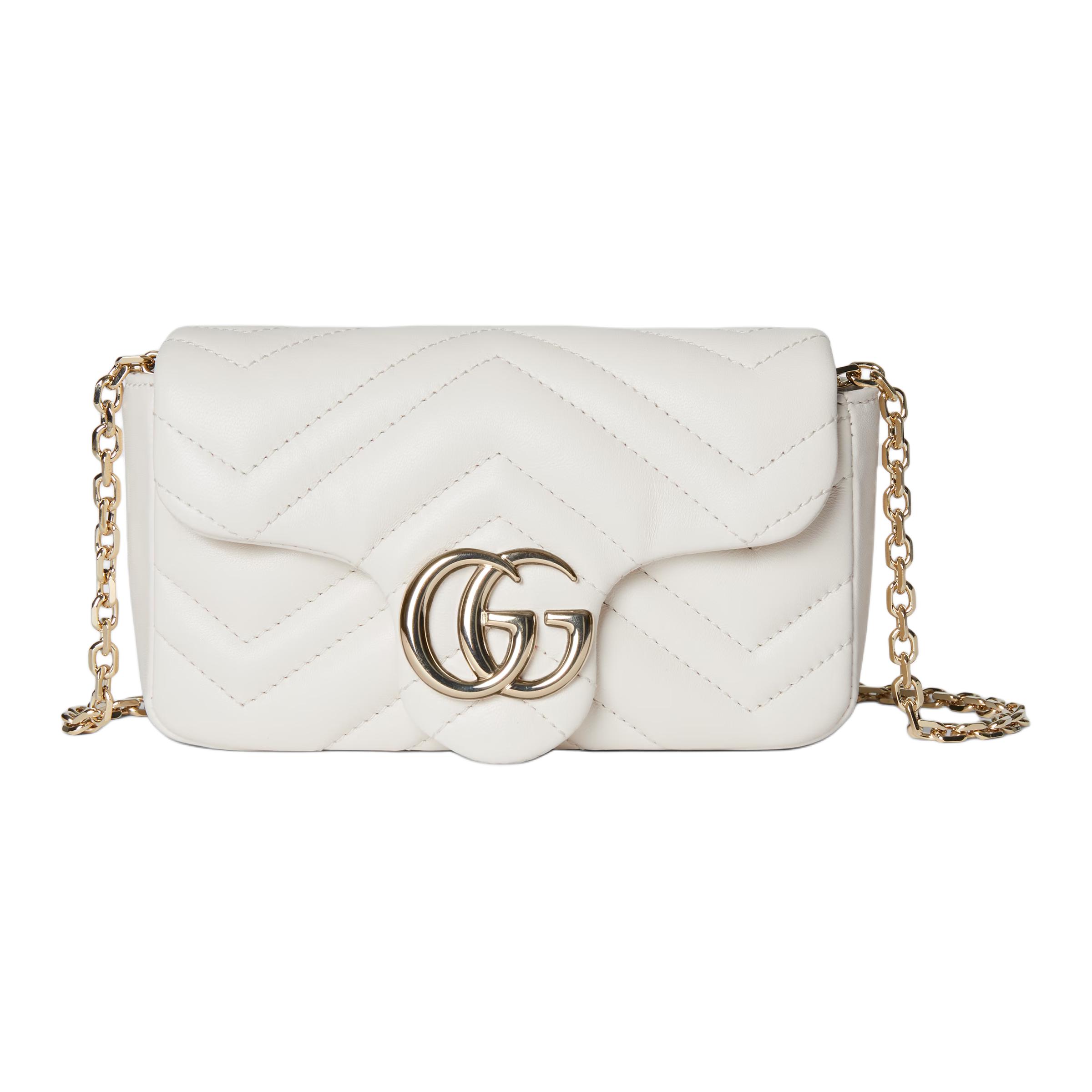 

GUCCI Миниатюрная женская сумка через плечо GG Marmont из белой ягнячьей кожи