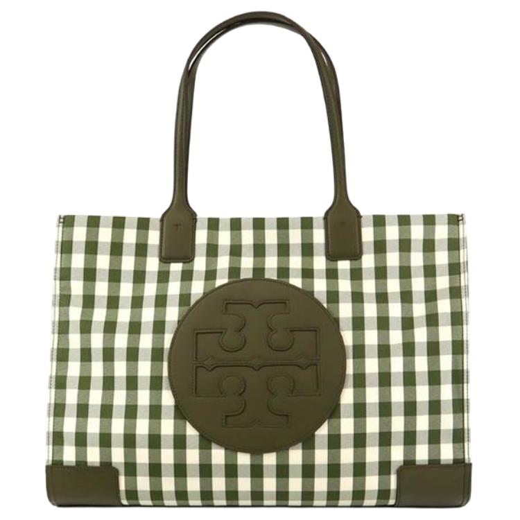 

TORY BURCH Элла холщовая кожаная сумка-шоппер через плечо вместительная женская оливково-белая