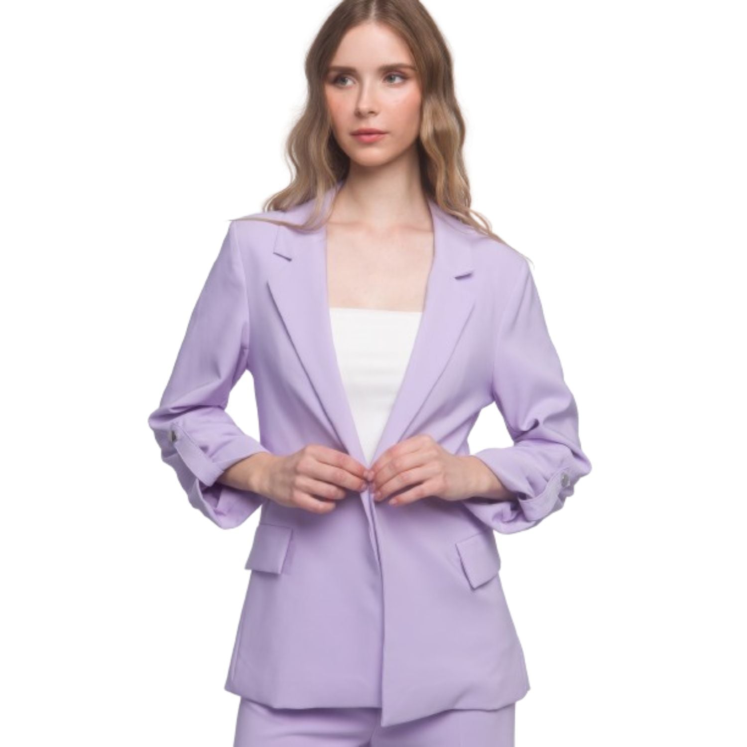 

Тканый однотонный блейзер с рукавами 3/4 FASHNZFAB, лавандовый