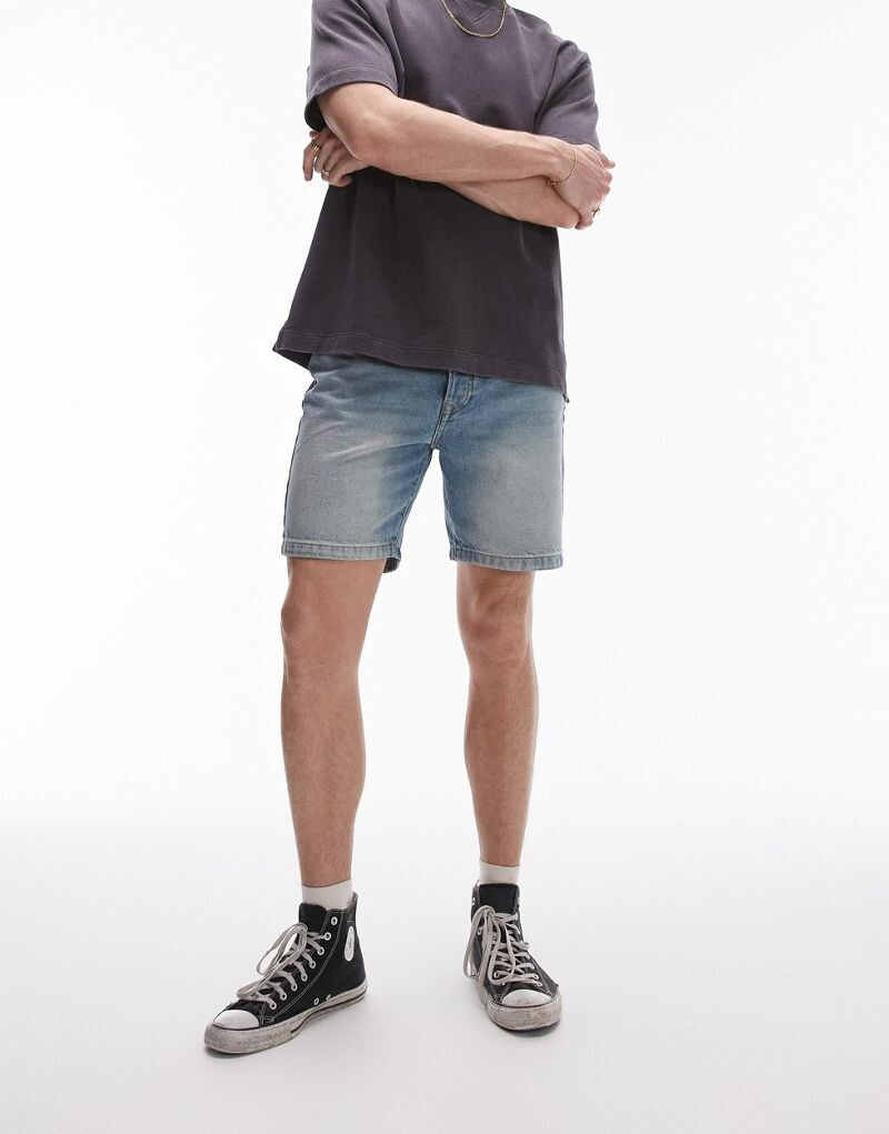 

Голубые прямые джинсовые шорты Topman