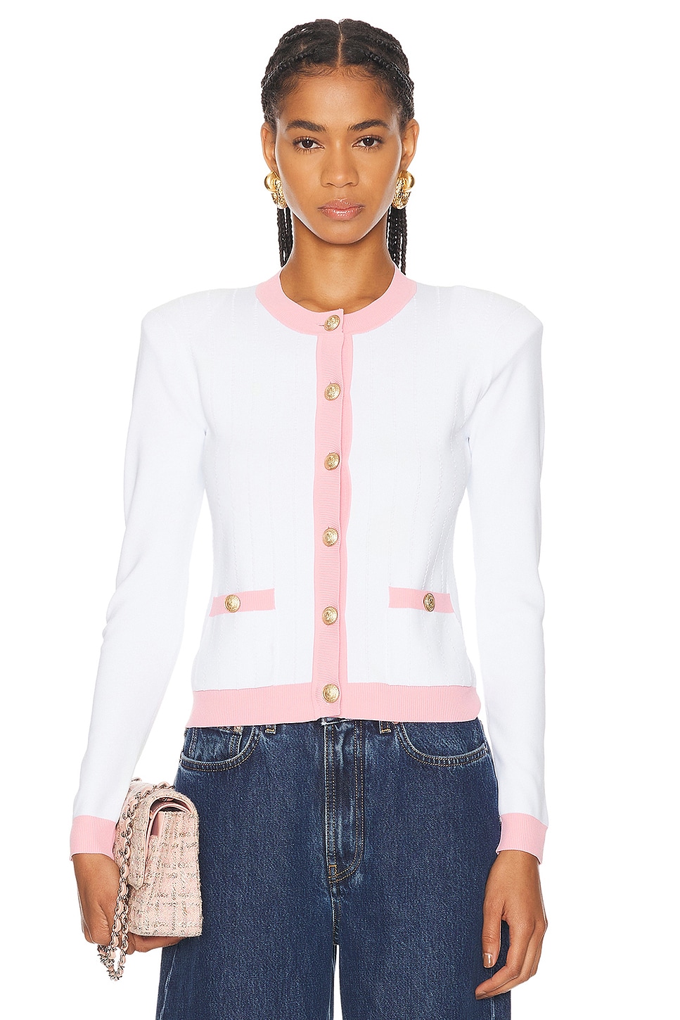 

Кардиган Leon с круглым вырезом L'AGENCE, цвет White & Cotton Candy
