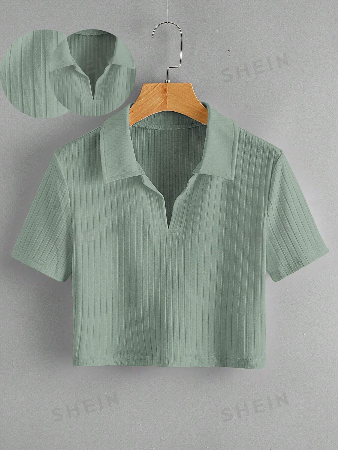 

EZwear Укороченный топ больших размеров, трикотаж в рубчик, без рисунка Shein, мятно-зеленый