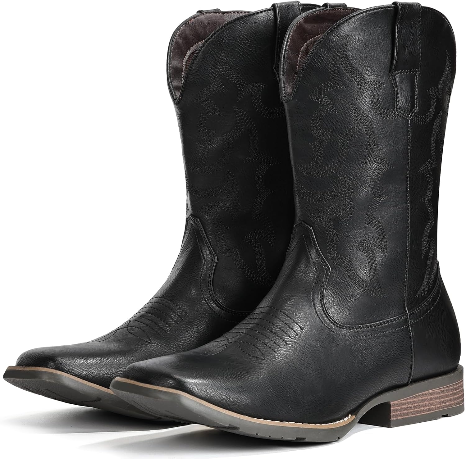 

Мужские ковбойские сапоги IUV с квадратным носком, вестерн-сапоги, прочные ретро-классические с вышивкой, на шнуровке, противоскользящие сельские сапоги, черный