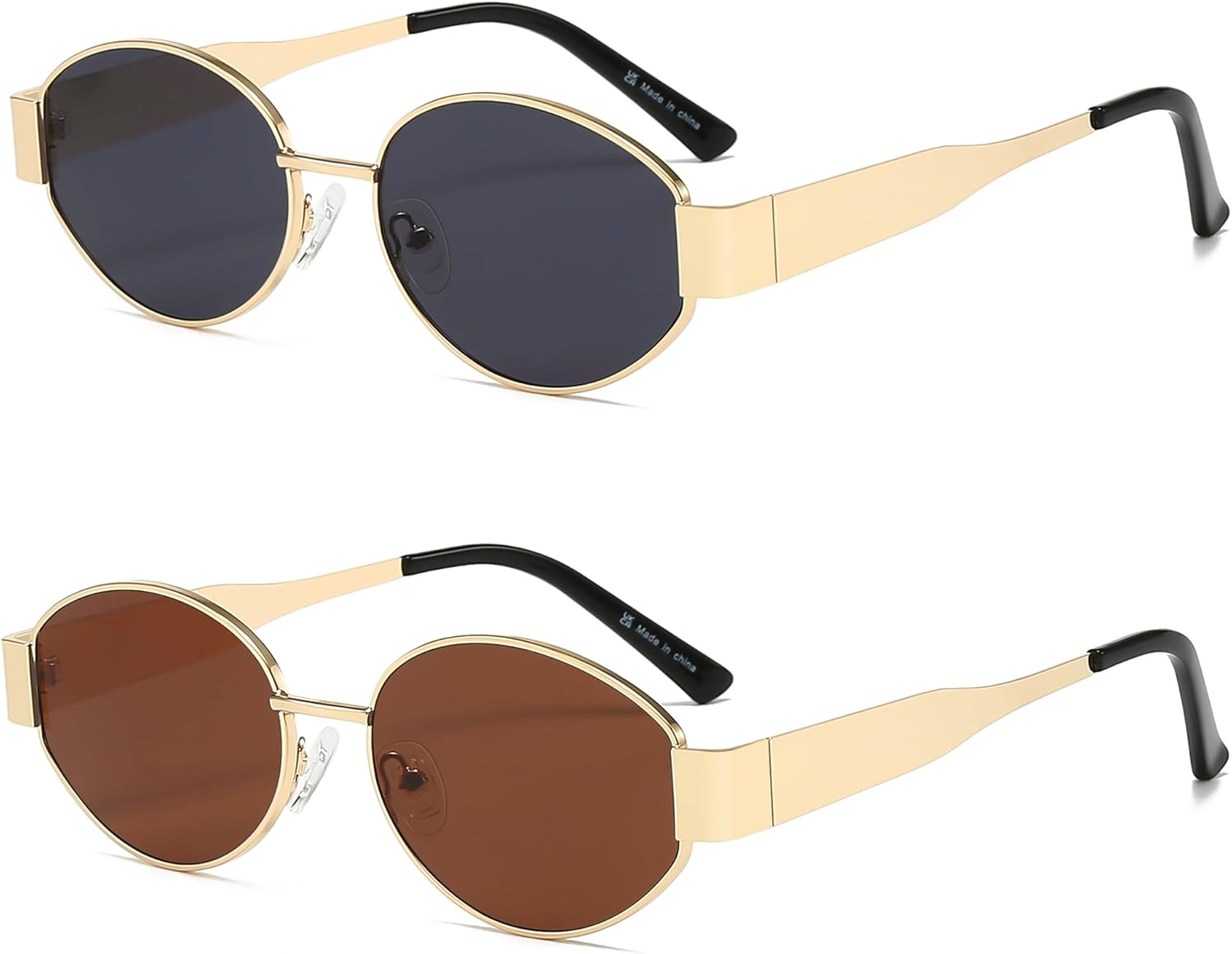 

Ретро-солнцезащитные очки овальной формы для женщин, модные солнцезащитные очки с защитой от УФ-излучения UV400, стильный аксессуар в подарок RayGaze, 2 Pack: Gold/Grey + Shiny Gold/Brown