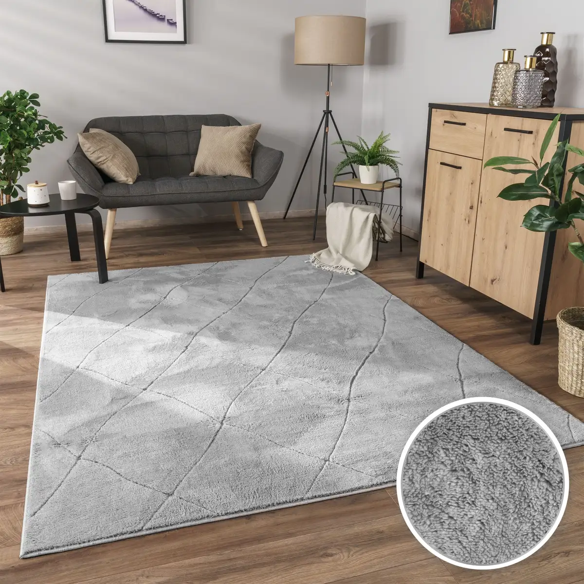 

Ковер Paco Home "Utrecht 641", прямоугольный, короткий ворс, однотонный, 3D-дизайн, ромбовидный узор, особенно мягкий 230х340 см, серый