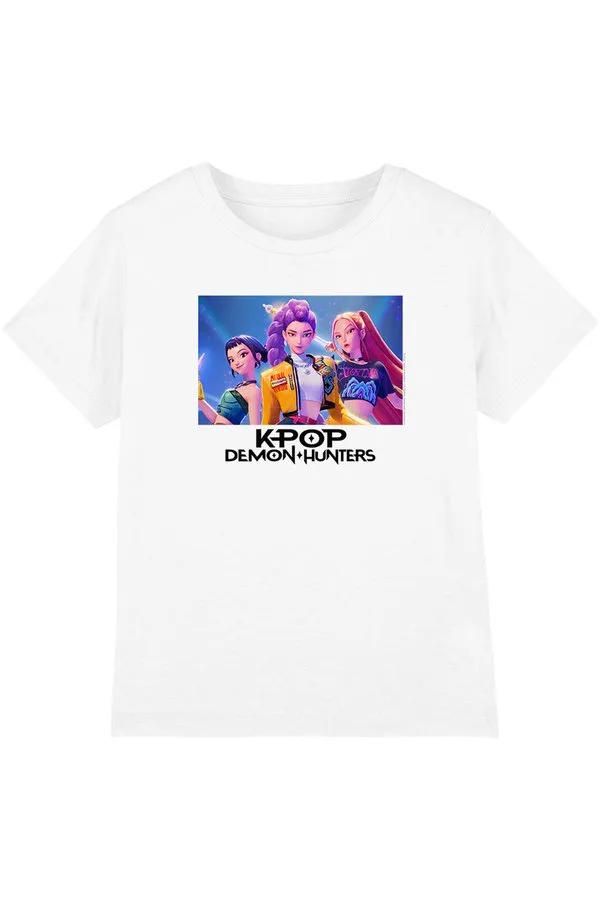 Футболка с принтом «охотники на демонов в стиле k-pop: героическая охотница» Netflix, White — фото 3