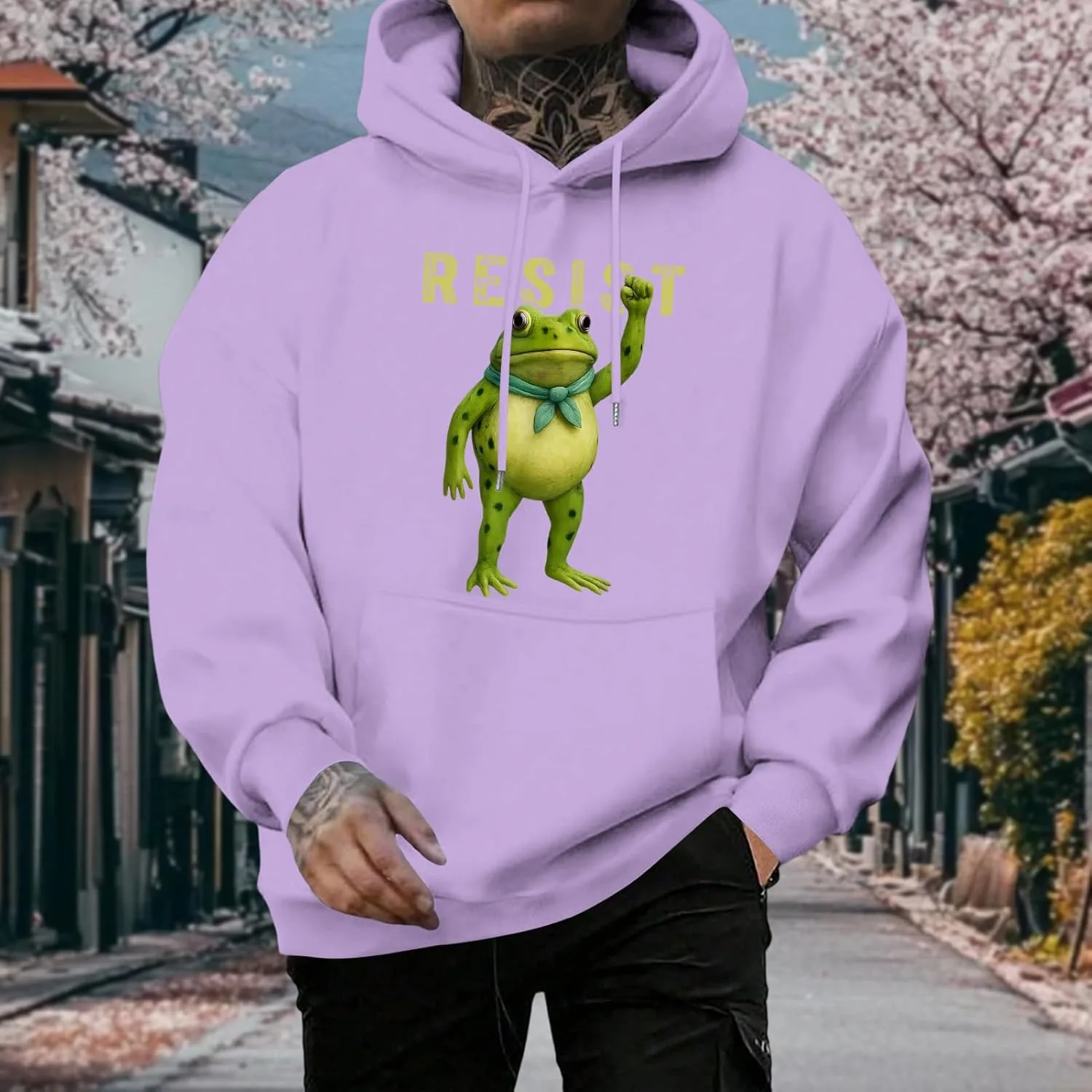 Графический худи мужской, Frog Resist Printed, повседневный свитшот с карманом — фото 3