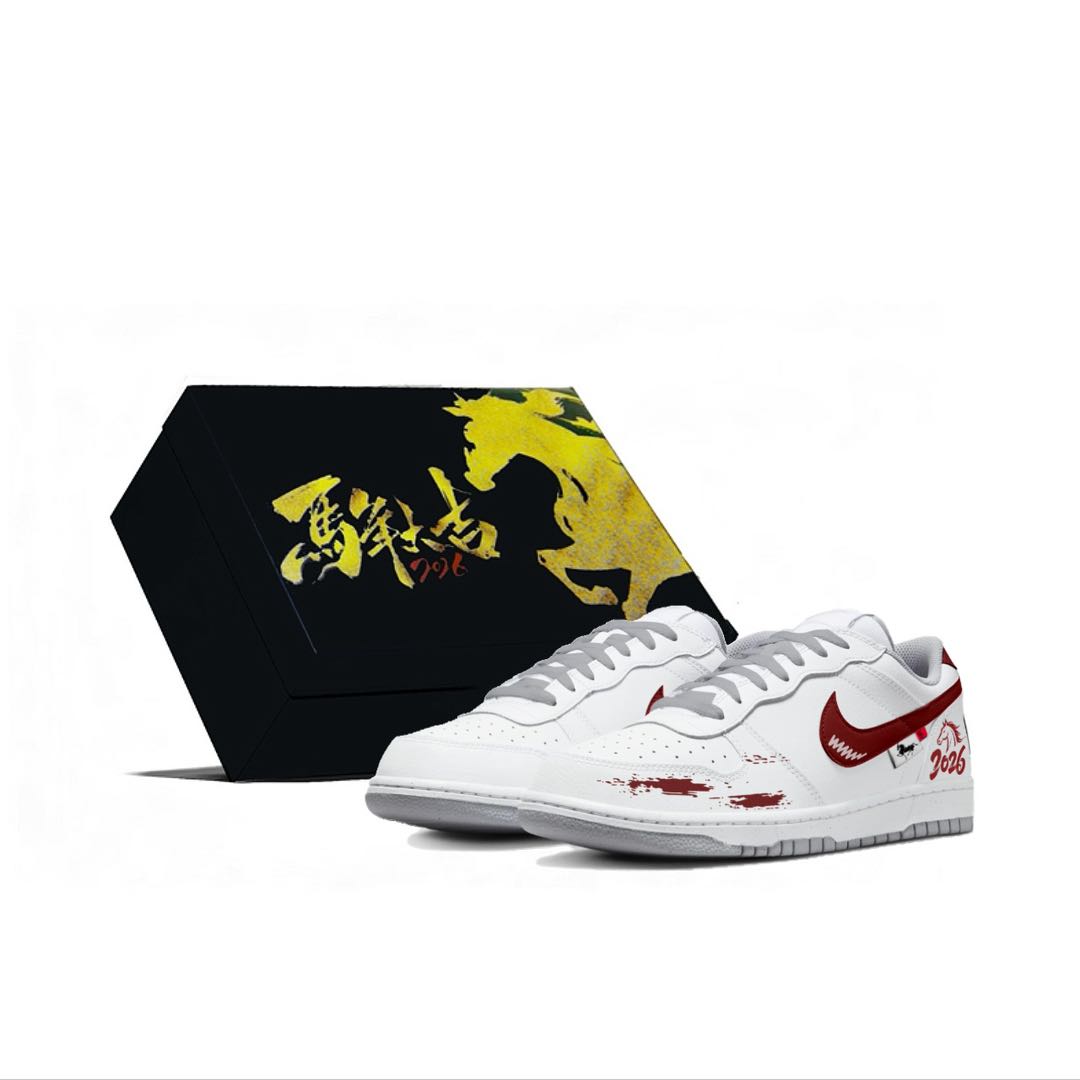 

Nike Мужские износостойкие дышащие низкие скейтбордные кроссовки Big Instant Blessing, белый с красными элементами