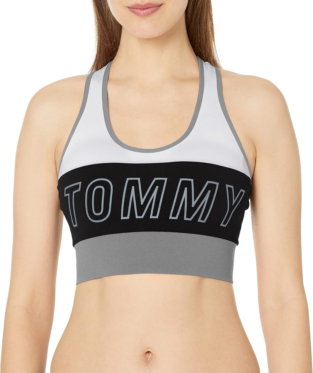 

Женский спортивный бюстгальтер Tommy Hilfiger с круглым вырезом и цветными блоками, Black/Dove Grey Combo