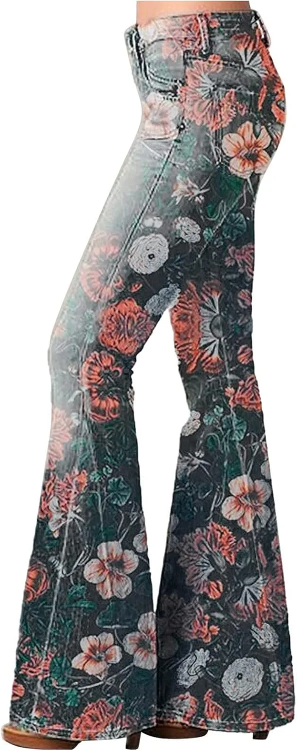 

Джинсы женские High Waisted Bell Bottom с цветочным принтом 1