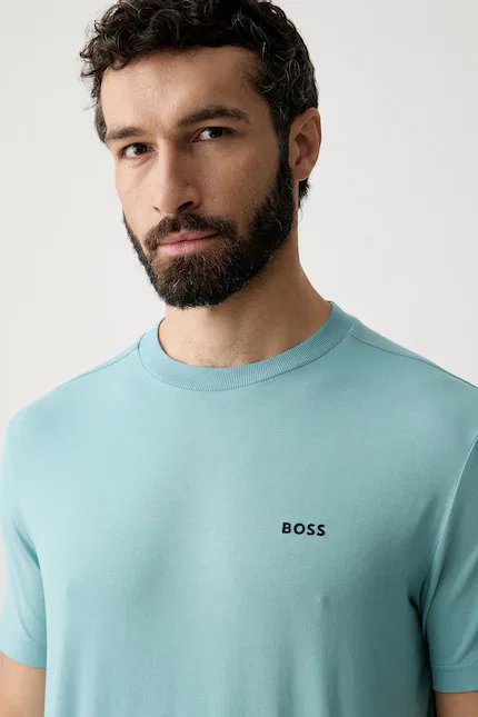 Футболка хлопковая с эластаном Tee BOSS Green, туркусовый — фото 4
