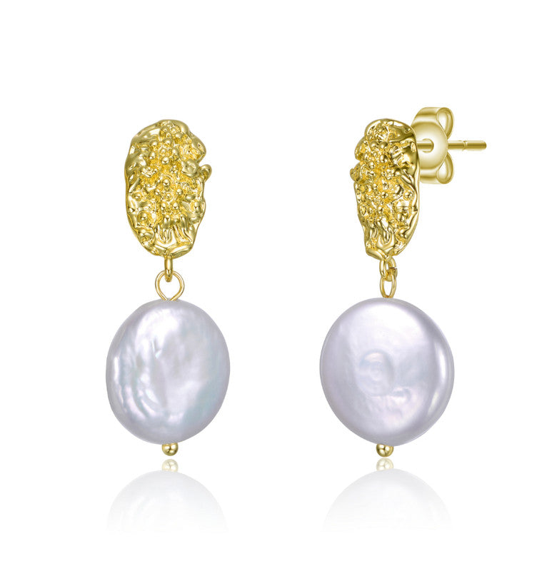 

Серьги-подвески из стерлингового серебра 14 карат с позолотой и пресноводным жемчугом в форме монет Genevive, золотой