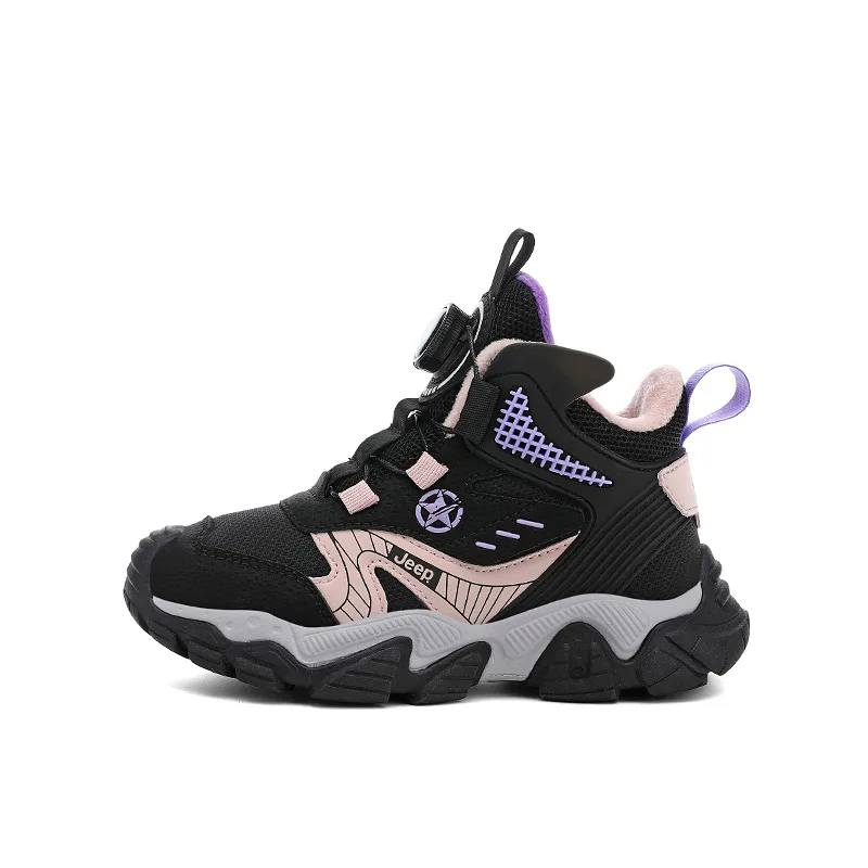 Детские уличные кроссовки mid-top из искусственной кожи с противоскользящей подошвой, защитой от ударов и термоизоляцией Jeep, Purple Pink-Thickened and Fleece-Lined