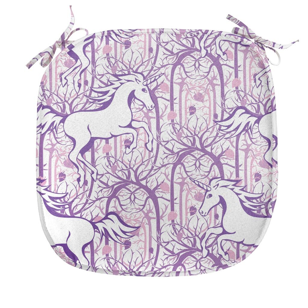 

ABAKUHAUS Подушка на обеденный стул Unicorn, Волшебный сказочный лес, декоративная водонепроницаемая подушка с ремнями для кухонных сидений, 40 см x 40 см, фиолетовый