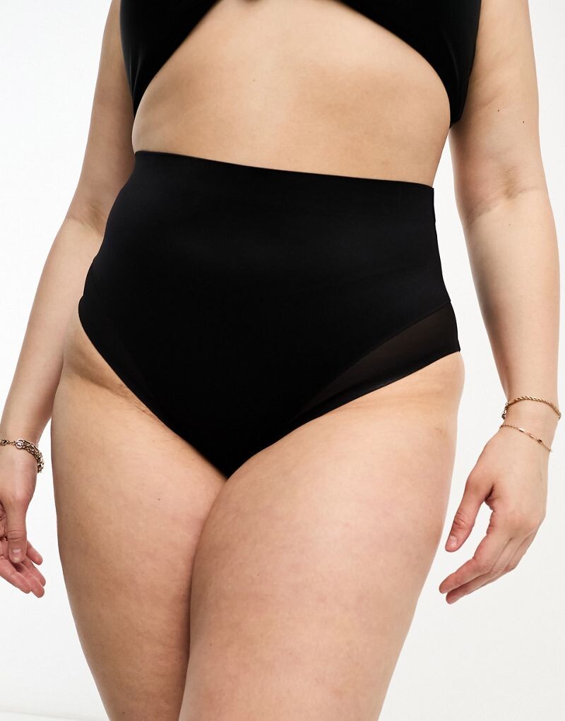 

Черные трусы средней посадки с завышенной талией и сеткой ASOS DESIGN Curve Contouring