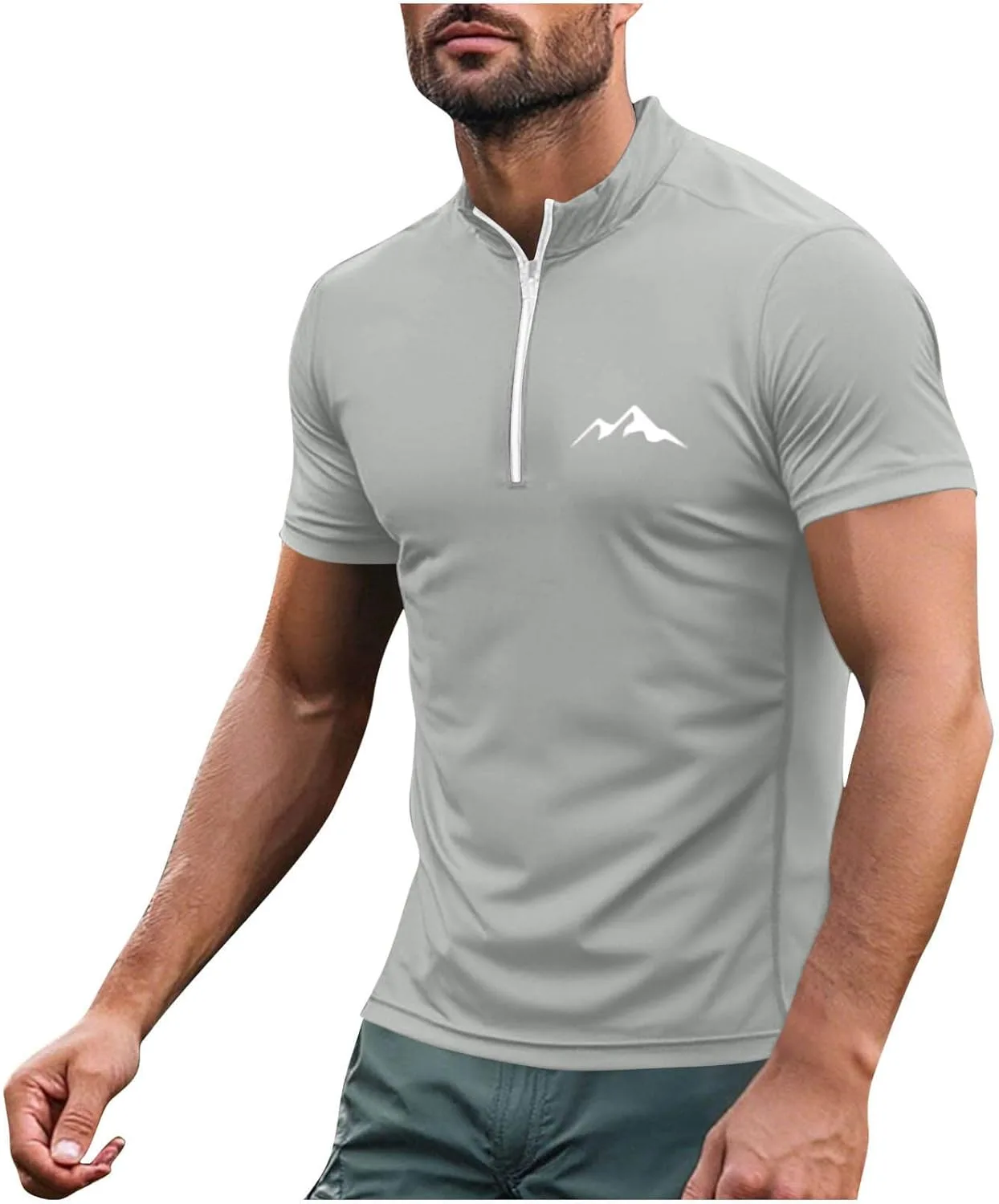 

Мужская футболка Quarter Zip с воротником стойкой и коротким рукавом для тренировок