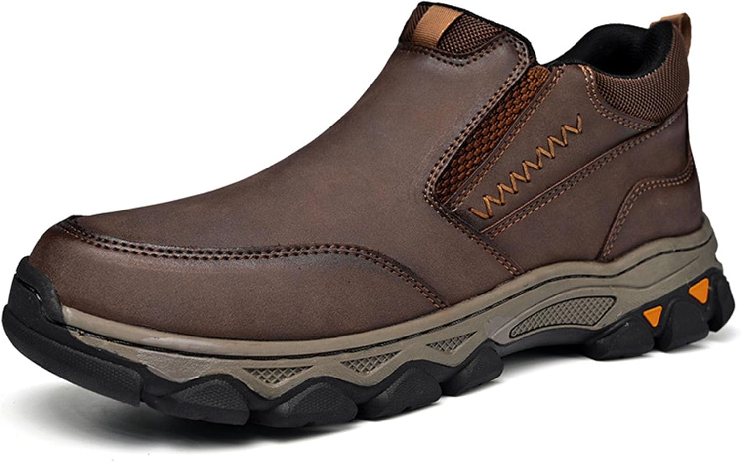 

Мужские винтажные кожаные слипоны для походов, водонепроницаемые повседневные лоферы, прочная обувь для работы и прогулок Zppordmr, темно-коричневый
