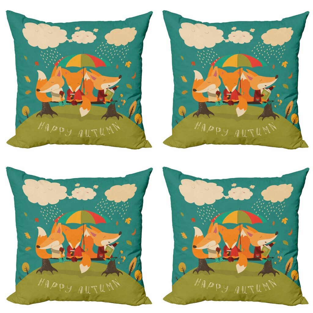 

ABAKUHAUS Forest Friends Комплект чехлов на подушку (4 шт.), зонт с лисами, современный двусторонний цифровой принт, 60 см x 60 см, разноцветный