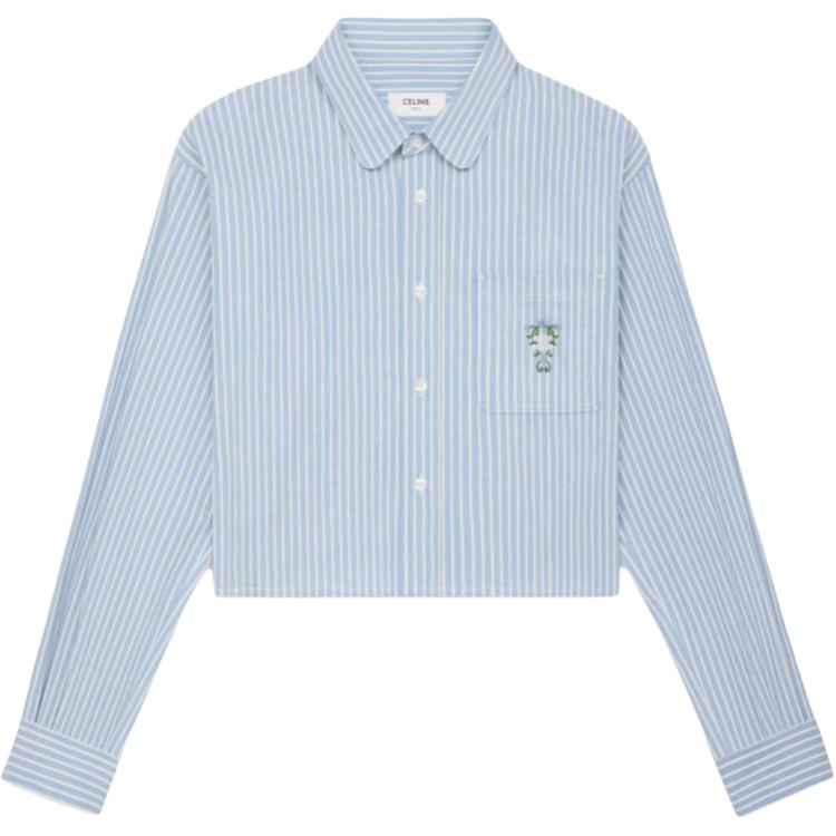 

Полосатая застегивающаяся на пуговицы укороченная рубашка CELINE, светло-голубой