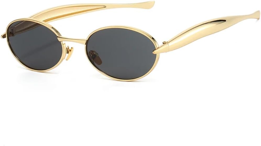 

Модные маленькие овальные металлические женские солнцезащитные очки в стиле ретро с прозрачными линзами с градиентом цвета океана, защита от УФ-излучения UV400, мужские очки в стиле панк TKKTLLT, Golden Grey