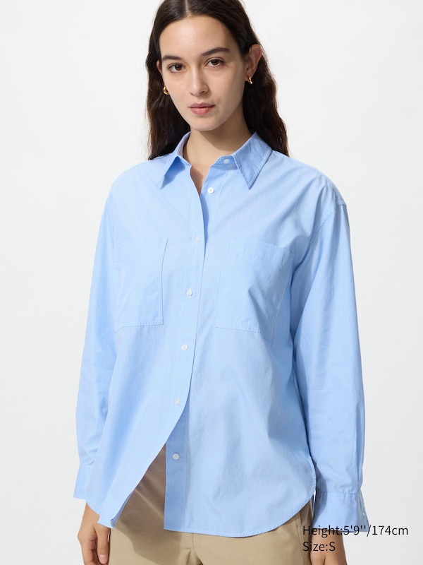 

Хлопковая рубашка оверсайз Uniqlo, 62 blue