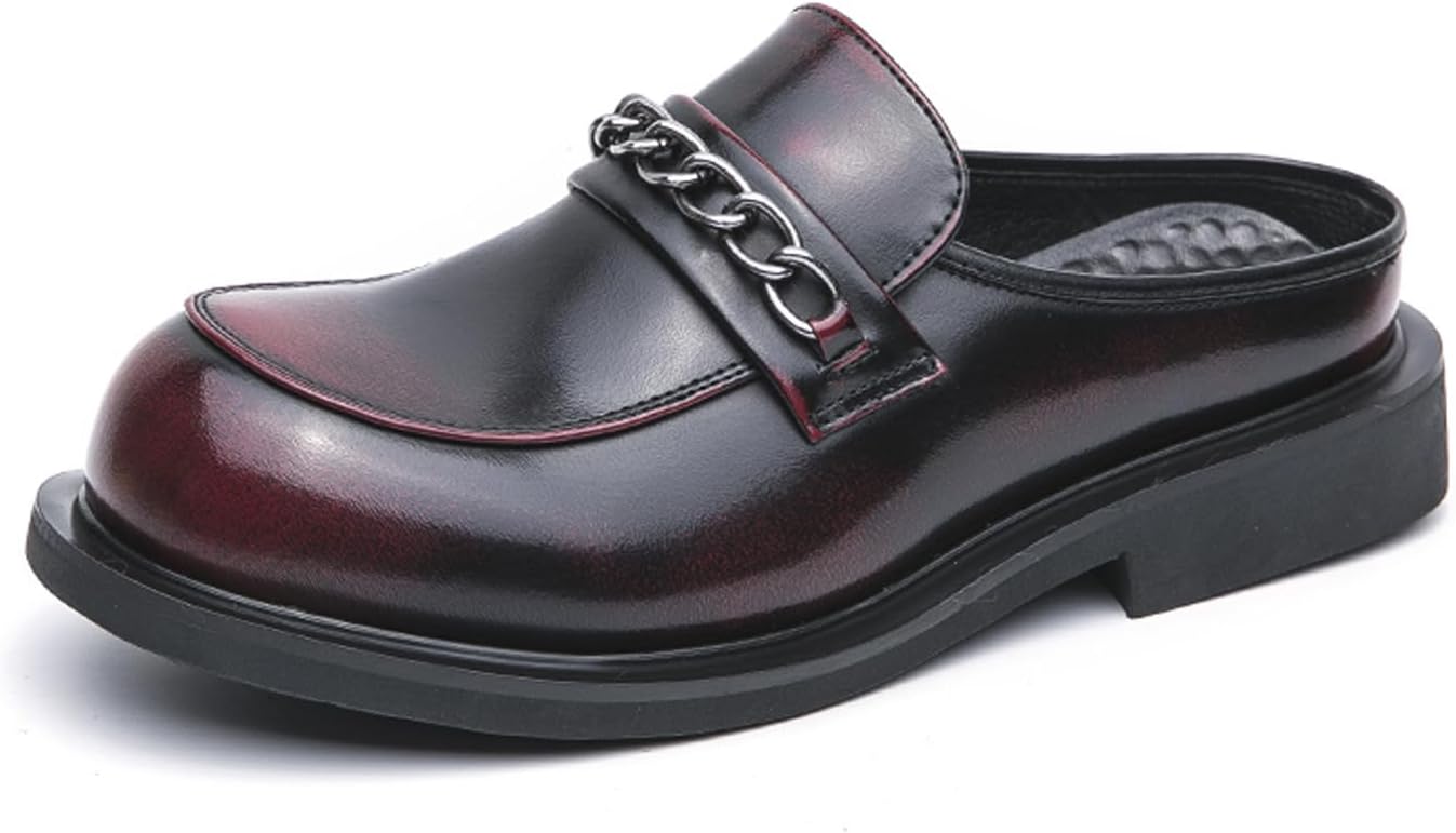 

Мужские туфли DifaBack из лакированной кожи с круглым носком и низким массивным каблуком, модные сандалии-слипы с металлической цепочкой, удобные сабо для сада, красный