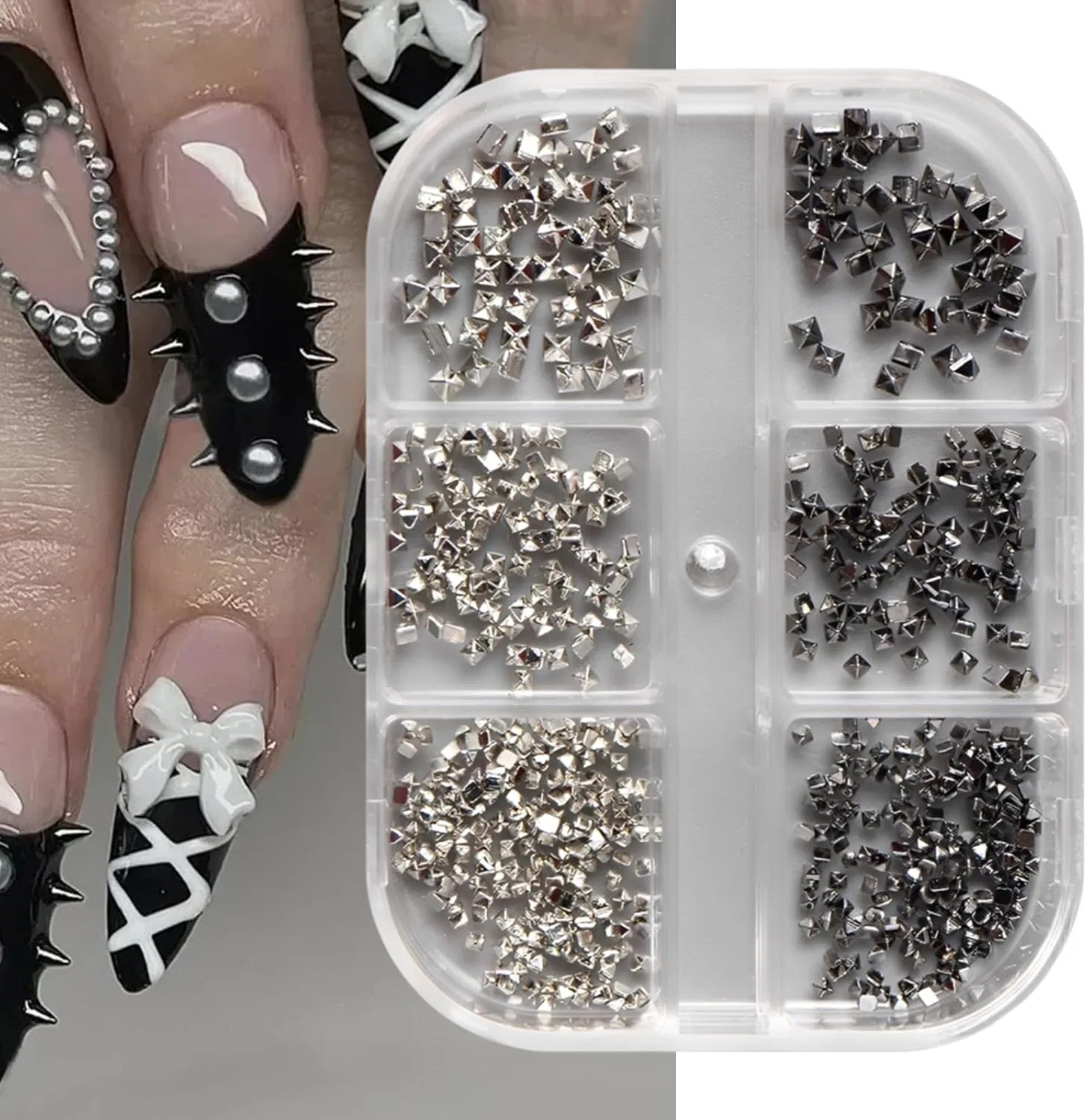 Стразы для ногтей Shiny Alloy Nail Stones, черные и серебристые Bellablend