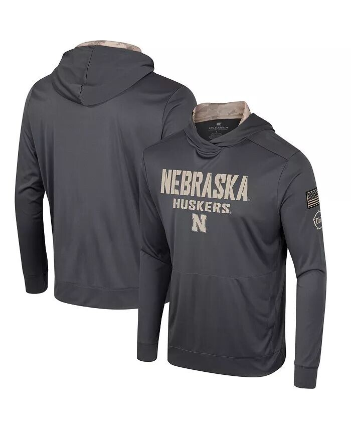 

Мужская футболка с капюшоном Nebraska Huskers OHT в стиле милитари с длинным рукавом и надписью «Appreciation» темно-серого цвета Colosseum