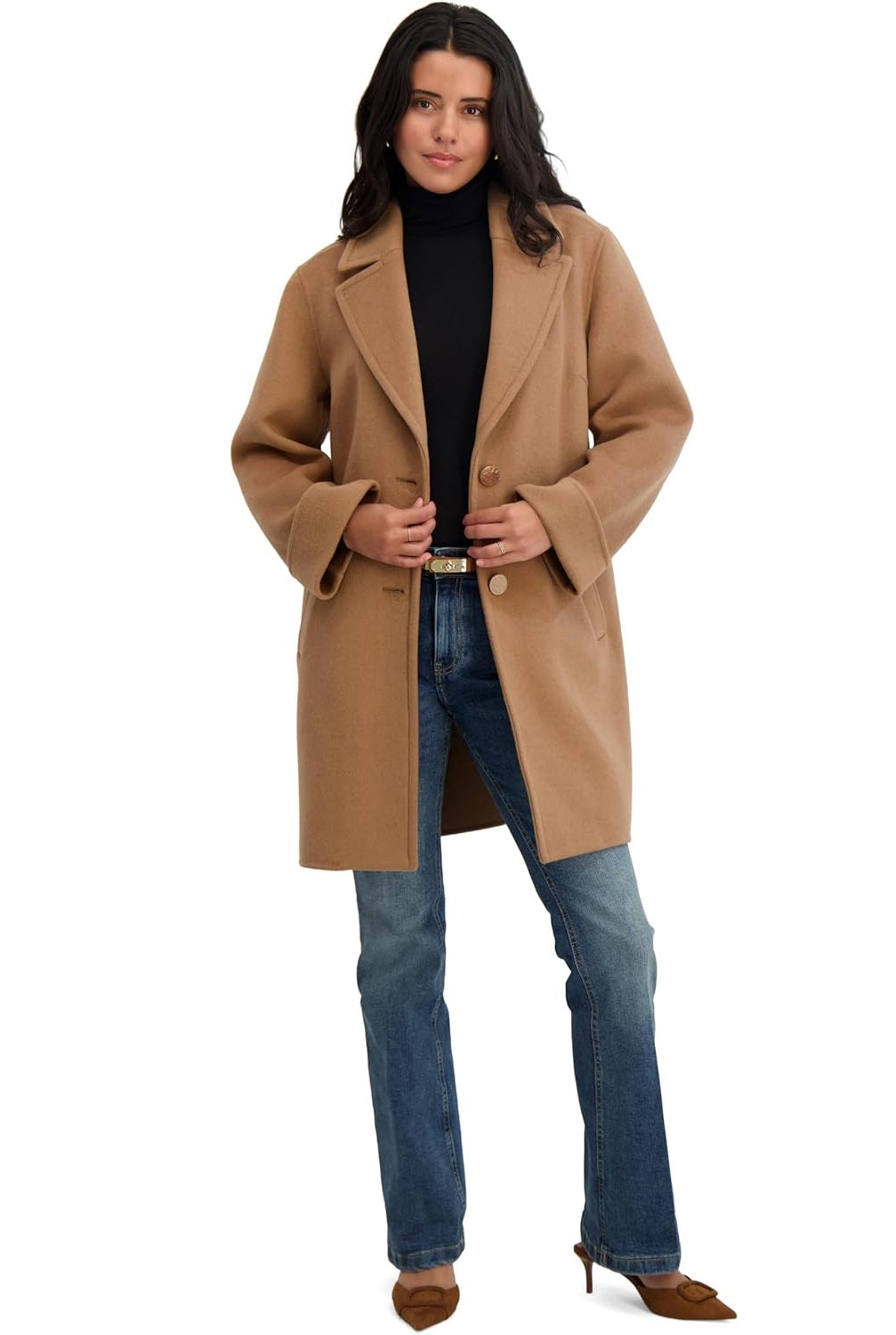 

Женское свободное двустороннее мягкое шерстяное пальто TAHARI с пуговицами спереди, верблюжий цвет, коричневый