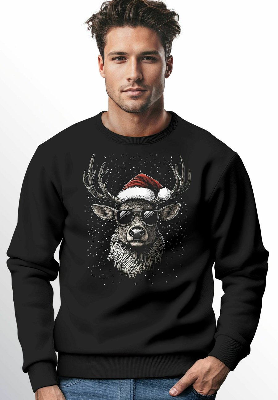 

Толстовка MoonWorks AUFDRUCK RENTIER HIRSCH MIT WEIHNACHTSOUTFIT, Schwarz/Anthracite