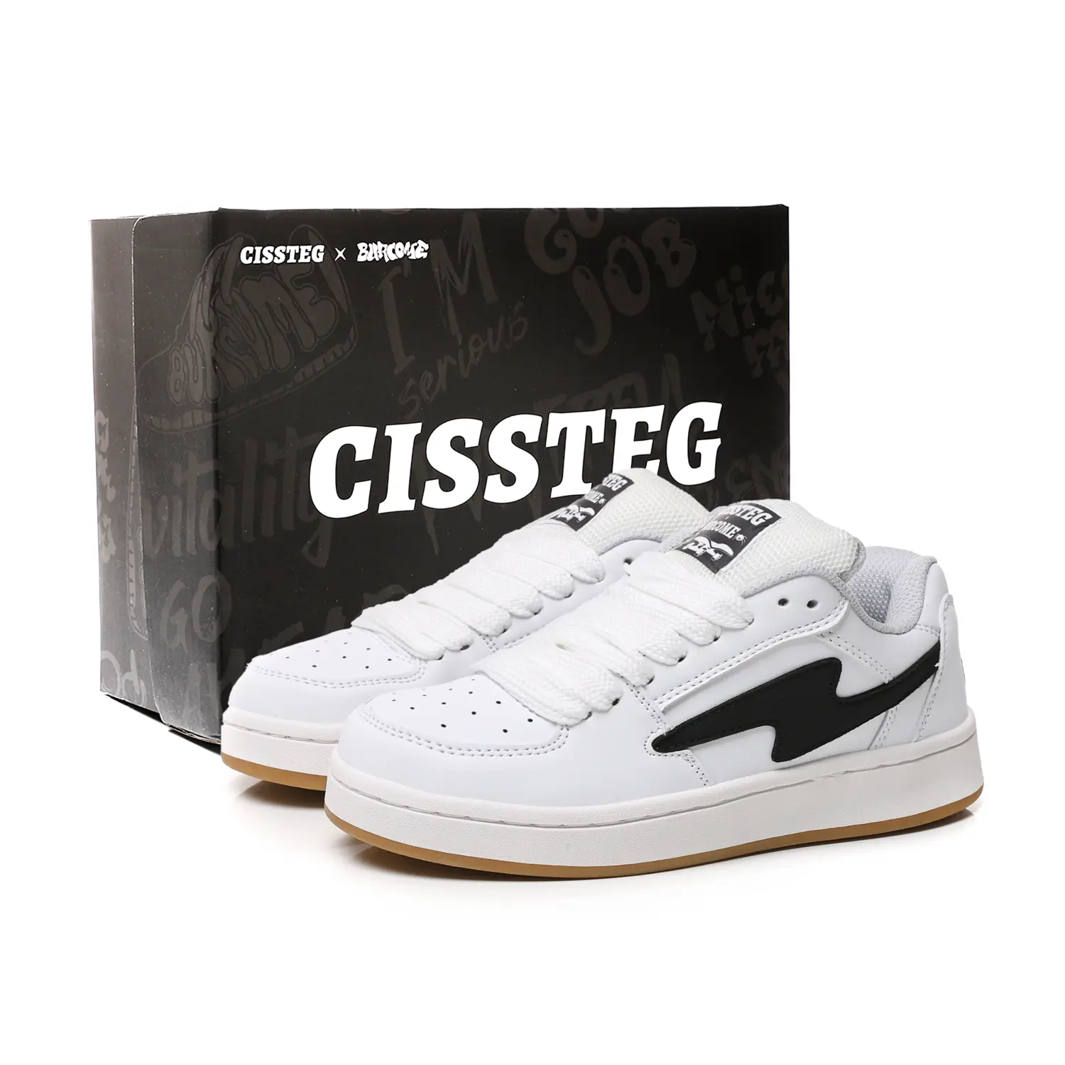 

CISSTEG Скользоустойчивые износостойкие дышащие влагоотводящие лоу-топ скейтборд кроссовки унисекс бежево-белые, цвет Beige/White