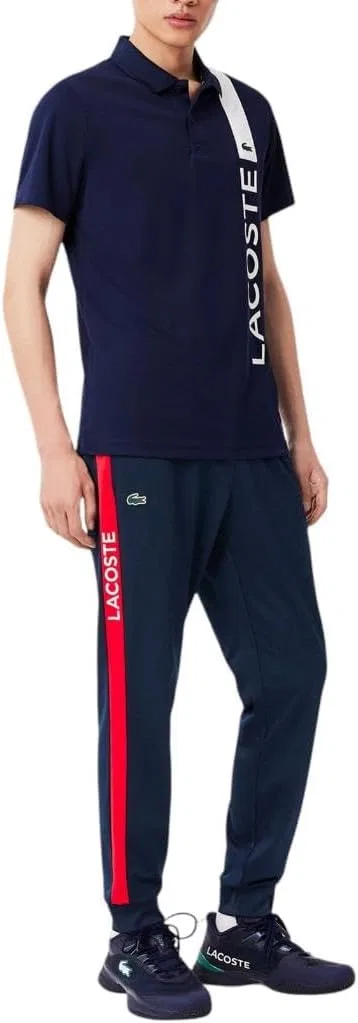 Спортивные брюки Lacoste с принтом, мужские, переработанный полиэстер, черный