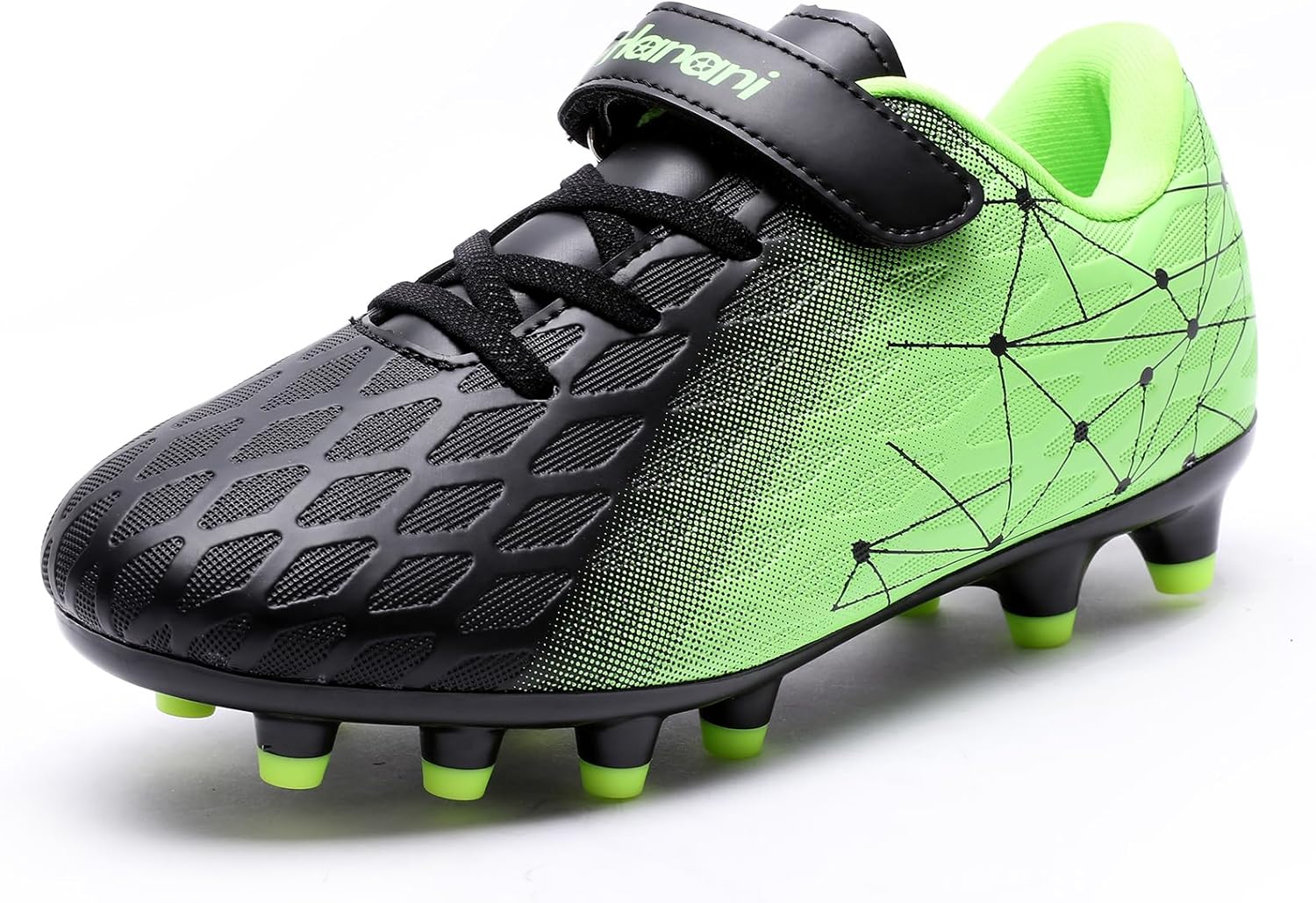

Футбольные бутсы Hanani для мальчиков и девочек, детская и подростковая обувь для футбола, кроссовки для тренировок, беговые кроссовки, для игры в помещении и на улице, унисекс, черный/зеленый