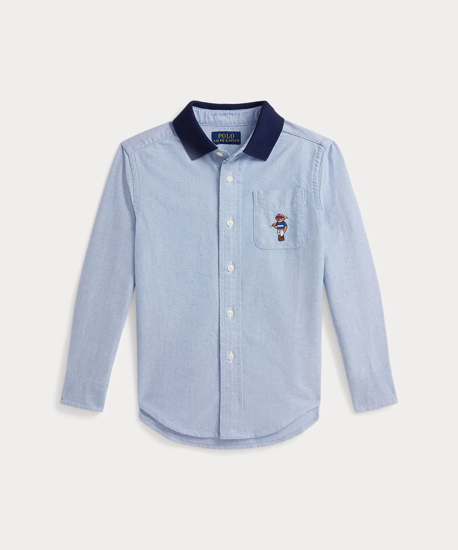 Детская хлопковая рубашка Polo Ralph Lauren с вышивкой Polo Bear тёмно-синяя