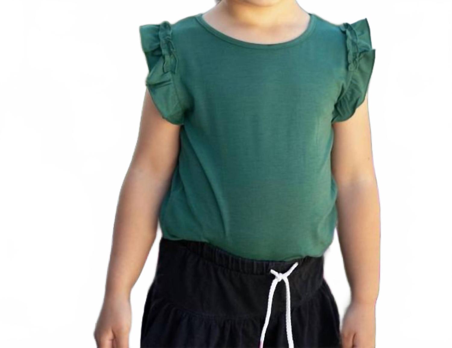 

Tickled Teal Детская блузка с оборками на рукавах, зеленая