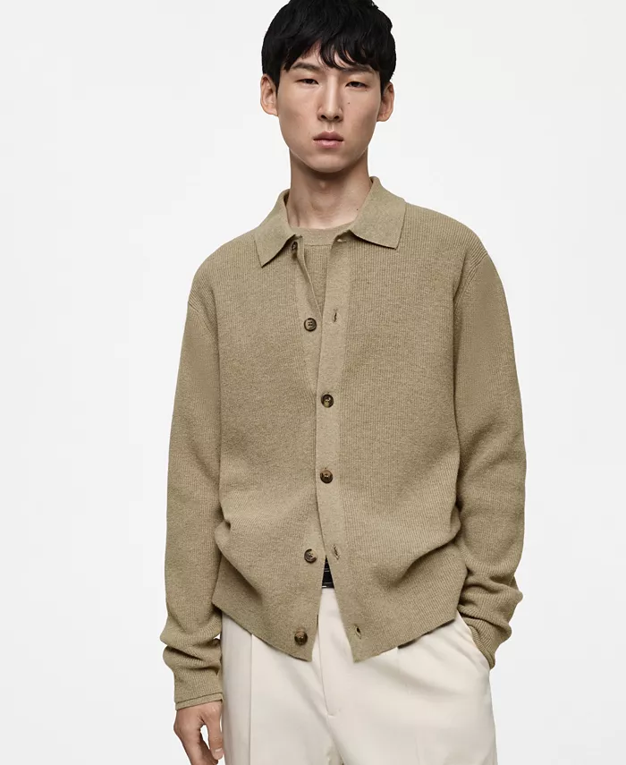 

Мужской кардиган-поло из шерстяной смеси MANGO, серый