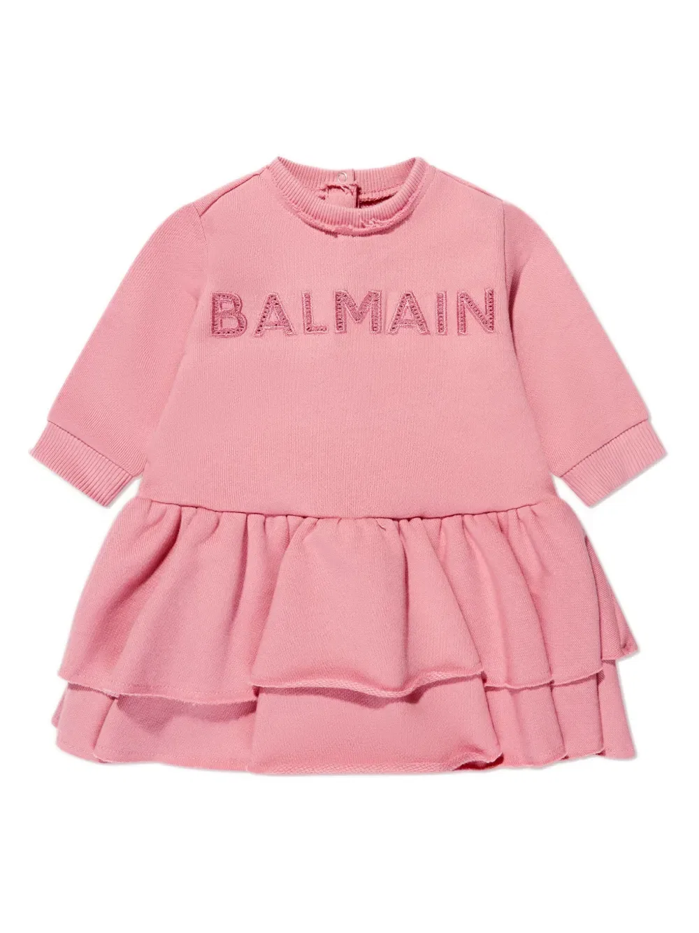 Многоярусное платье с вышитым логотипом Balmain Kids, розовый