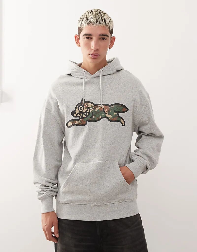 

Толстовка с капюшоном для бегущей собаки с камуфляжным принтом Ice Cream серого цвета
