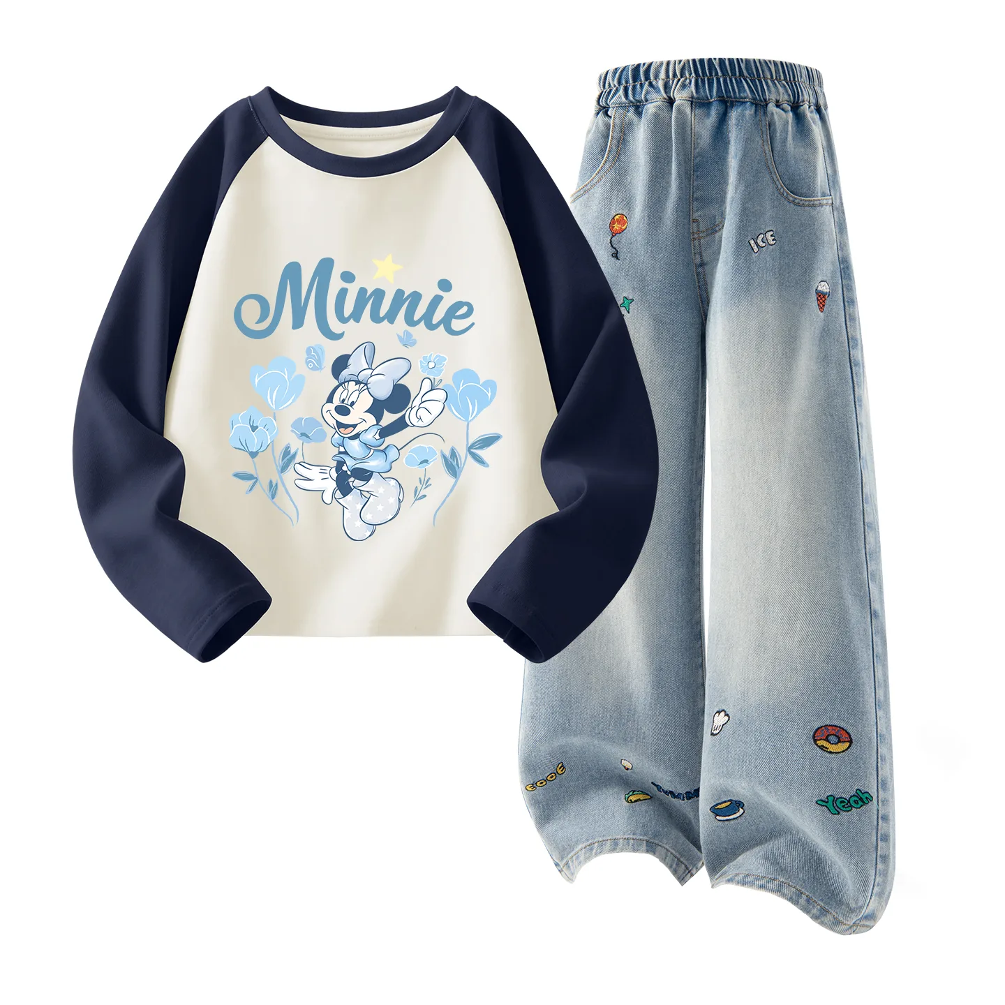 Детская повседневная спортивная футболка с круглым вырезом Disney, Di Light Denim Blue+Solid Color Denim Blue — фото 4