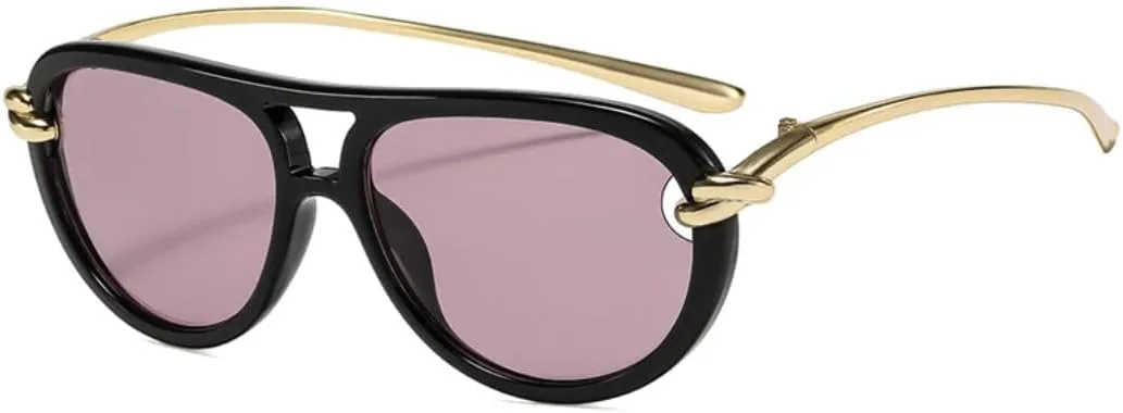 

Популярные модные женские солнцезащитные очки с двойной перемычкой, овальные, с полой оправой, защита от УФ-излучения UV400, мужские UATXTAU, Black Purple