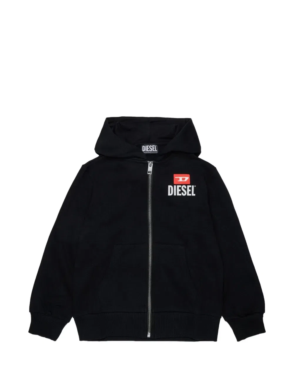 Худи с воротником на молнии и логотипом Diesel Kids, черный