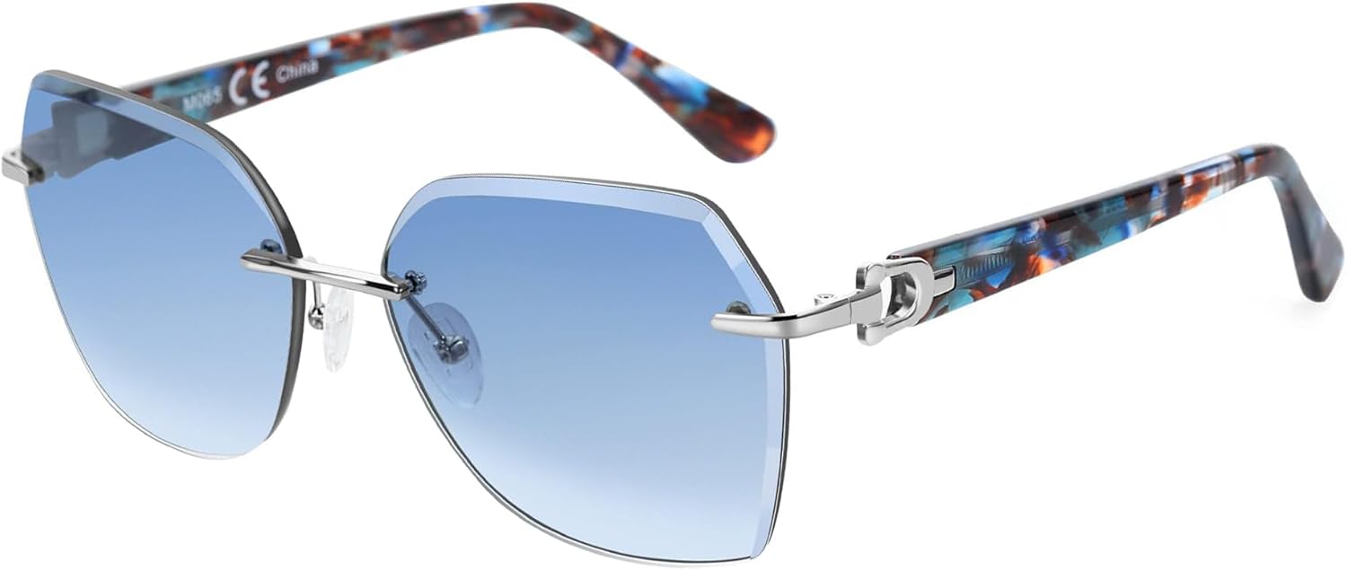 

Солнцезащитные очки ZENOTTIC большого размера без оправы для женщин, с геометрическим алмазным ограненным градиентным рисунком линз, защитой от УФ-излучения, модные и стильные, Blue