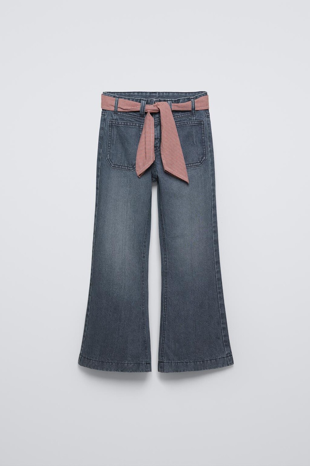

Клетчатые джинсы с поясом ZARA, серый